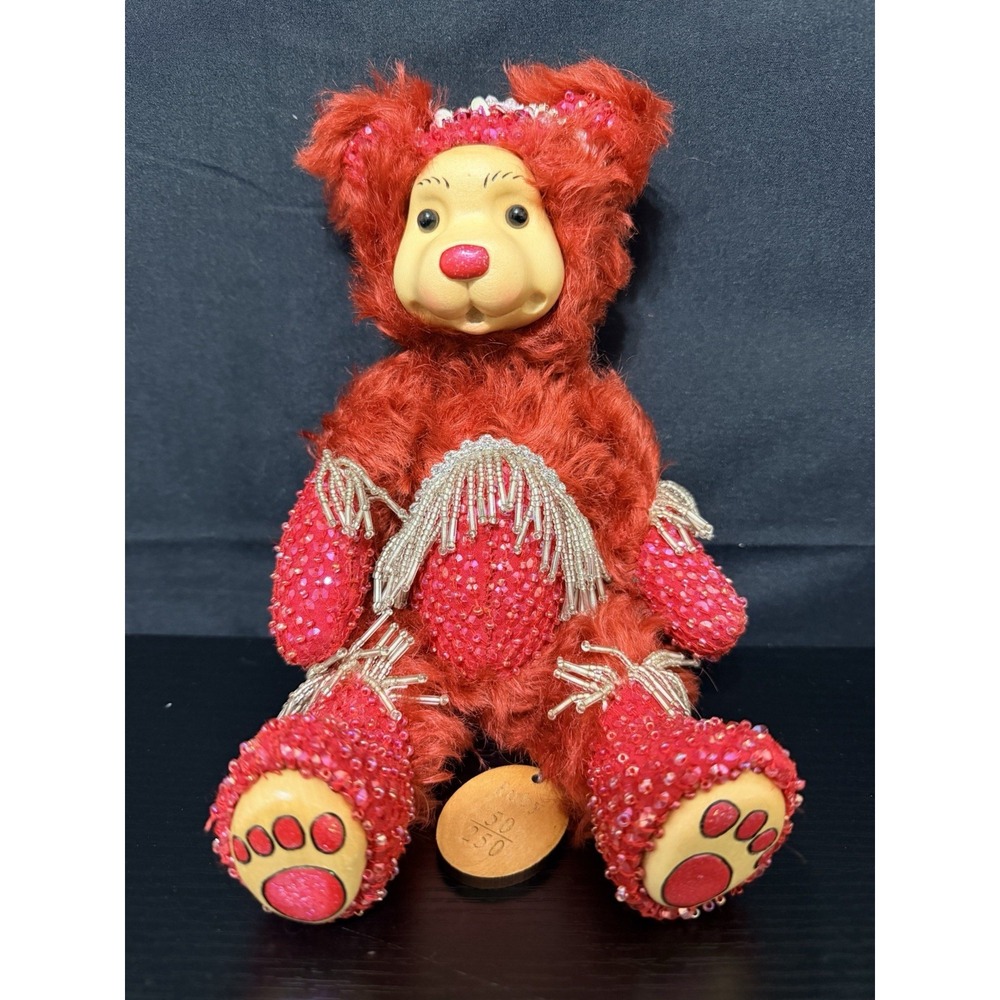 Robert Raikes Ruby July Birthday Bear Limited Edition 250 Beaded Wood Face #50